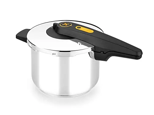BRA Excellent | 6-Liter-Schnellkochtopf mit einfachem Öffnen, aus Edelstahl 18/10, mit 2 Kochprogrammen und Öffnungssperrsystem, geeignet für alle Arten von Küchen