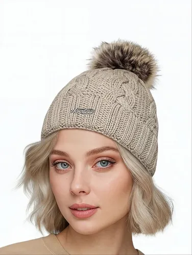 Neverless Strickmütze Damen Strickmütze Zopfmuster Fleccefutter Bommelmütze Pudelmütze