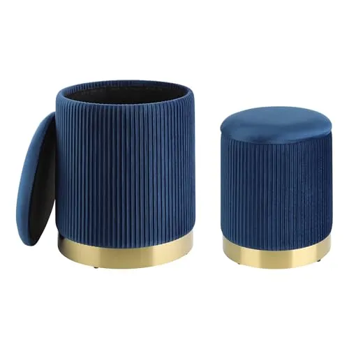 EGLO LIVING Hocker Mashike 2er Set - Stilvolle Hocker mit Stauraum, edles Design in Blau und Gold, perfekt als Beistelltisch oder Sitzgelegenheit für jeden Raum.