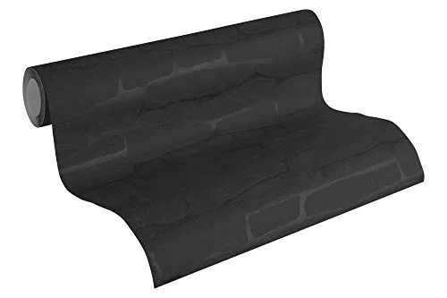 A.S. Création Vliestapete Best of Wood`n Stone 2nd Edition Tapete in Stein Optik fotorealistische Steintapete Naturstein 10,05 m x 0,53 m schwarz Made in Germany 139511 1395-11