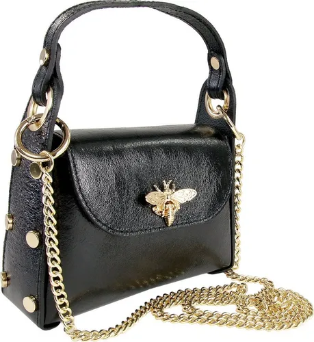 Toscanto Damen Umhängetasche aus Leder - Elegante Umhängetasche aus hochwertigem Kalbsleder, schwarz metallic, ca. 18cm x 12cm, handgefertigt in Italien – ideal für stilbewusste Damen.