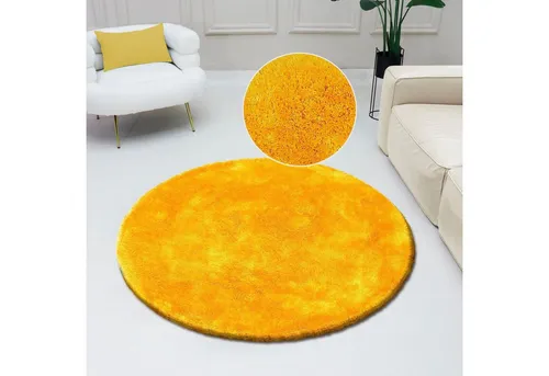 Bruno Banani Hochflor-Teppich Dana, rund, 140 cm, gelb in gelb von bruno banani