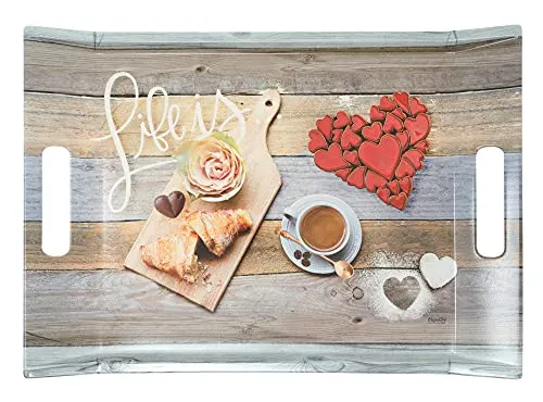 Lashuma Kunststoff Serviertablett 38x27 cm, Buntes Tablett mit Griffen Motiv: Frühstück