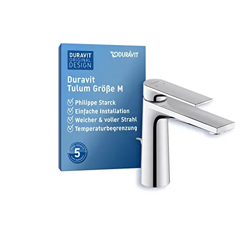 Duravit Tulum Waschtischarmatur - Elegante Badarmatur mit Wassersparfunktion - Touch-On-Wasserhähne für Badezimmerwaschbecken, Design von Philippe Starck mit wassersparendem Strahl und HeatLock Funktion für mehr Sicherheit im Bad.