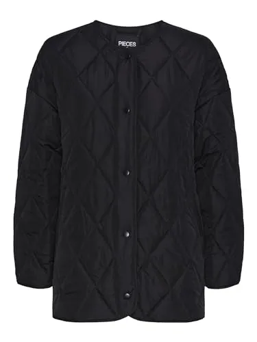 pieces Kurzjacke Stella schwarz M - Funktionsjacke aus 50% recyceltem Polyester, mit normaler Passform und Druckknopfverschluss – ideal für umweltbewusste Modebewusste.