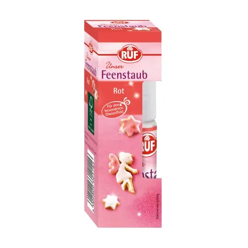 RUF Feenstaub Rot, roter Deko Glitzer essbar, glitzer Pumpspray für einen funkelnden Rot-Schimmer auf Plätzchen, Süßspeisen und Torten, 10g Flasche