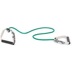 THERABAND Fitnessband Tubing, stark, 1,4 m x 0,9 cm, bis 2,1 kg Widerstand, grün, Expander aus Latex, mit Griffen