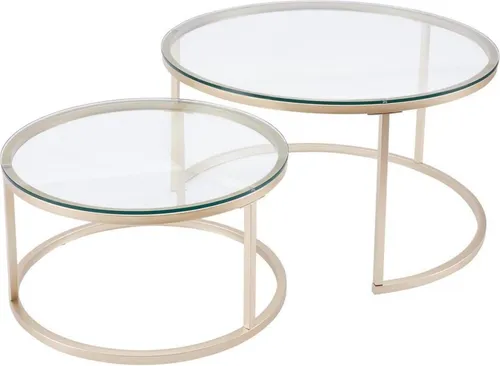 2er Set Couchtisch Gold Glas Metallgestell