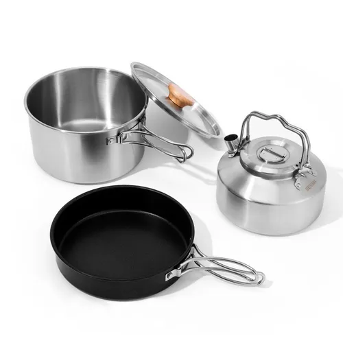 Camping Kochgeschirr Set aus Edelstahl für 2 Personen 4-teilig Outdoor Zubehör
