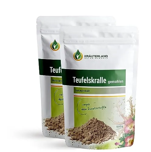 Kräuterland Teufelskralle gemahlen 1kg - 2x 500g Teufelskralle Pulver für Mensch, Hund, Pferd und Katze - reines Teufelskralle-Extrakt in Premium Qualität