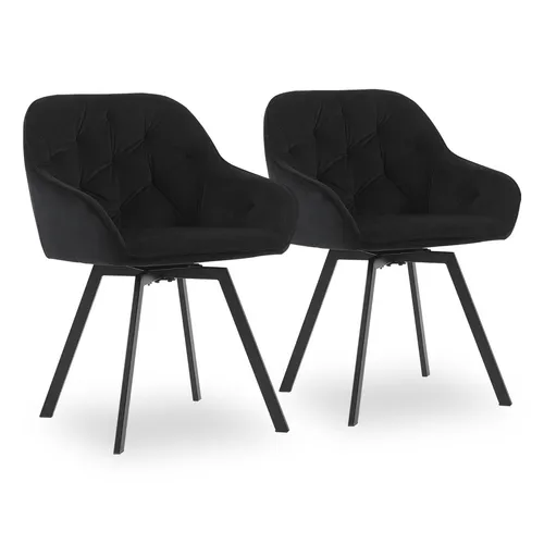 CLIPOP Esszimmerstuhl, 2er Set Drehstuhl, Samt Gepolsterte Lounge Stuhle mit Armlehnen,Schwarz