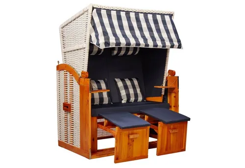 Webavita Strandkorb 2-Sitzer Doris Ostsee Blau Weiß kariert von intergrill