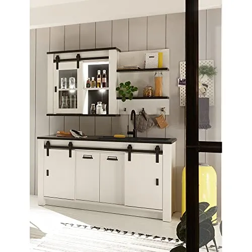 Lomadox Küchenzeile SHELTON-61 - Küchen Set im Landhausstil mit Softclose-Funktion, eleganter Pinie weiß Nb. und anthrazit, bietet viel Stauraum und flexible Nutzungsmöglichkeiten für passionierte Köche.