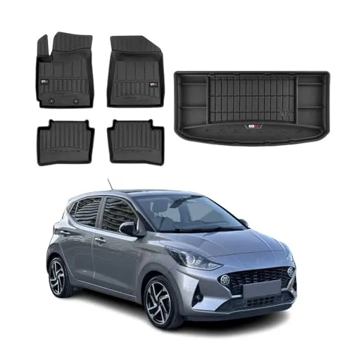 OMAC Fußmatten & Kofferraumwanne Set für Hyundai i10 (2019-2025) - Praktisches Set aus 5 Gummimatten, rutschfest und leicht zu reinigen. Ideal für optimalen Fahrzeugschutz und perfekte Passform im Hyundai i10.