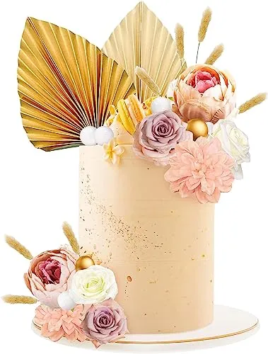 Boho Tortenaufsatz Tortendeko Blumen Tortendeko Kugeln Deko Torte Palmblätter Kuchendekoration 31Stk für Männer Frau DIY Geburtstag Babyparty Braut tortendekoration
