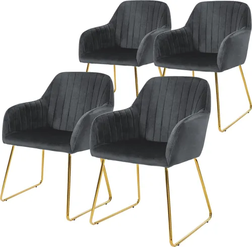 ML-Design 4er Set Esszimmerstühle Grau Samt