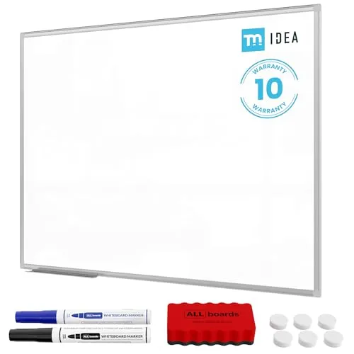 TM IDEA® Reihe Flex Magnetisches Whiteboard 60x40 cm Magnettafel kratzfest und trocken abwischbar mit 2 Whiteboard Stifte, 6 Magnete und 1 Schwamm, für Schule, Haus und Büro