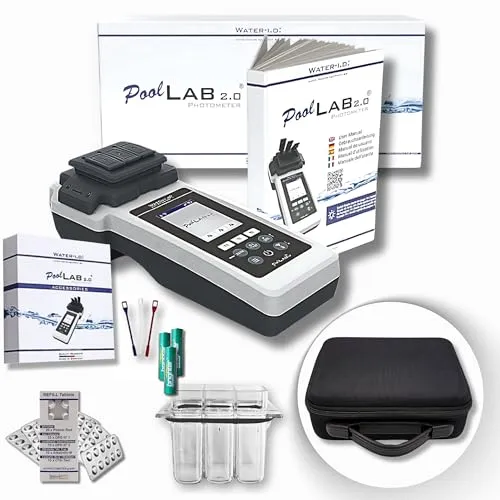 WATER-I.D. Pool-Wassertest PoolLab 2.0 - Special Edition für MediMuc - Poolpflege mit 24 Messparametern, inklusive 70 Testtabletten und praktischem Aufbewahrungskoffer für präzise Wasseranalyse.