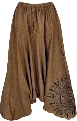 Haremshose Pluderhose mit Mandala - mustard - Ethno Style Pumphose aus 100% Baumwolle, fair gehandelt in Nepal, ideal für ganzjährige Trageweise und bequem mit Tunnelzug-Bund.