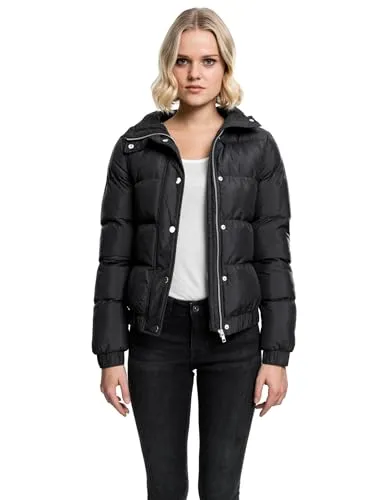 Urban Classics Damen Winterjacke – Ladies Hooded Puffer Jacket, gefütterte Jacke für Herbst und Winter - Funktionsjacke mit windabweisendem Reißverschluss und Kapuze, ideal für kalte Tage. Mit zwei praktischen Taschen und elastischem Gummizug für optimalen Schutz vor Wind und Wetter.