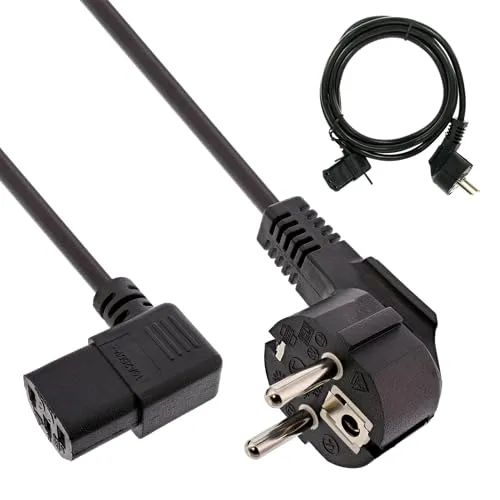 Produktbild InLine 16752D Netzkabel, Schutzkontakt gewinkelt auf Kaltgerätestecker C13 links abgewinkelt, 3m, schwarz