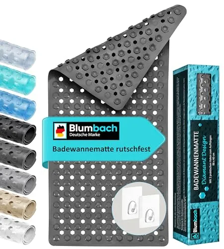 Blumbach® Badewannenmatte rutschfest 88x40cm – inkl. 2 Haken zum Trocknen | 100% BPA-frei, Sicher für Kinder & Senioren | Badematte rutschfest 200+ Saugnäpfe | Schimmelresistent, Maschinenwaschbar