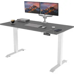 POKAR Höhenverstellbarer Schreibtisch Höhenverstellbar Elektrisch Bürotisch mit Tischplatte, Größe:140x60, Farbe:Weiß + Dunkelgrau - Weiß