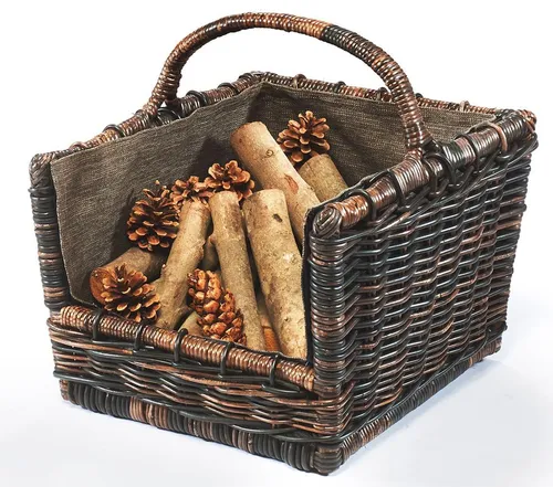 Kobolo Kaminholzkorb krabu Rattan mit abnehmbarem Jutestoff - Kaminholzkorb aus robustem Rattan, ideal zum sauberen Transport und zur Aufbewahrung von Holz mit einer Tragfähigkeit von bis zu 25kg.