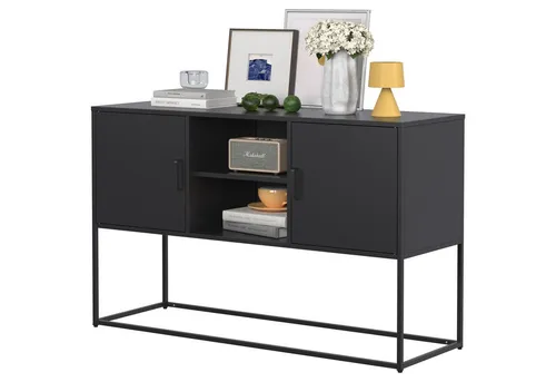 Odikalo Sideboard Metallschrank Aufbewahrung Kommode Anrichte Schließfach Weiß/Schwarz