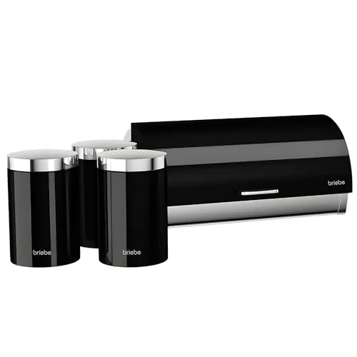 Briebe Set aus Brotkasten + 3 Küchenvorratsdosen aus Edelstahl - Brotkasten und Vorratsdosen-Set, modernes Design aus Edelstahl, schützt Lebensmittel und bewahrt Frische, ideal für stilvolle Küchenorganisation.