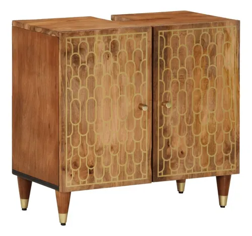 vidaXL Badezimmerspiegelschrank aus Massivholz 62x33x58 cm - Spiegelschrank im eleganten Retro-Stil, aus robustem Massivholz gefertigt, bietet reichlich Stauraum und eine praktische Oberplatte für dein Waschbecken.