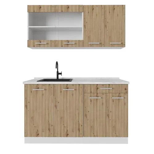 Vicco Küchenzeile R-Line, Artisan Eiche/Weiß, 140 cm