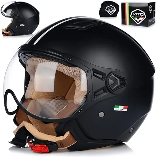 Jet Helm Mopedhelm | VITO Moda | Herren und Damen | Jethelm mit Visier | ECE 22.06 Zertifiziert | Motorradhelm (XS (53-54cm))