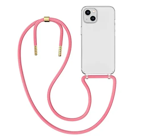 MyGadget Handykette für iPhone 14 - [ Hülle mit Band abnehmbar & verstellbar ] - Handyhülle mit Handyband zum Umhängen Schnur Case Schutzhülle - Rosa