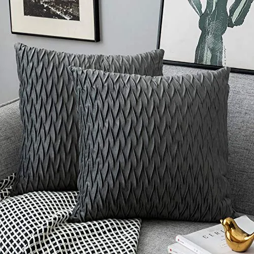 Yamonic Kissenbezüge Set Samt Soft Solid Dekorative Kissen Fall für Sofa Schlafzimmer 45cmx45cm 2er Pack für Couch Bett Sofa Stuhl Schlafzimmer Wohnzimmer, Grau