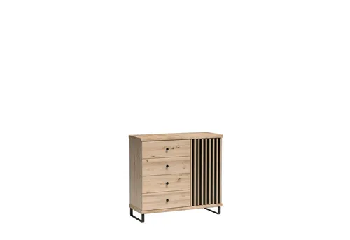 Marmex Möbel Kombikommode CALI 05 N - Elegante Kombikommode mit 4 Schubladen und einer Schranktüre, dekorativen Lamellen und stabilen Metallbeinen – ideal für stilvolle Aufbewahrungslösungen in jedem Raum.