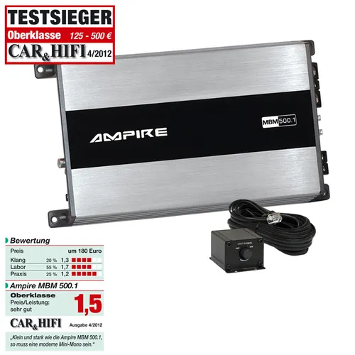 AMPIRE Endstufe 500 Watt Class D (2.Generation) - Car-HiFi-Endstufen mit 500 Watt Leistung, ideal für kraftvollen Sound und effiziente Wärmeableitung.