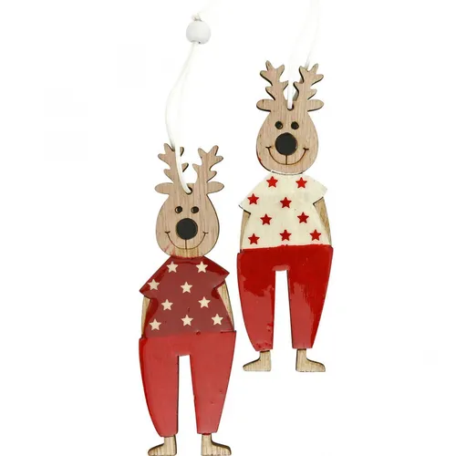 Rentiere zum Hängen - Holzdeko für die Weihnachtszeit - 8-stückige Holzornamente in festlichem Rot, ideal für eine stimmungsvolle Weihnachtsdekoration. Perfekt zum Aufhängen am Baum oder für kreative Arrangements.