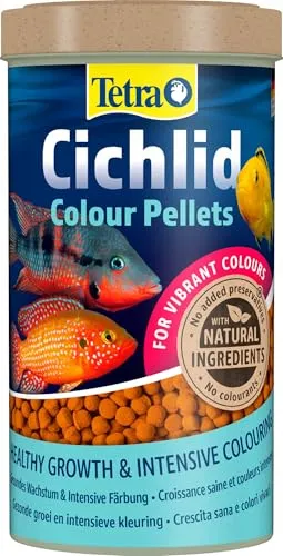 Tetra Cichlid Colour Pellets - Fischfutter für intensive und leuchtende Farben, besonders für Buntbarsche mit roter, oranger und gelber Färbung, 500 ml Dose