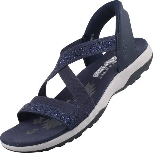 Skechers Damen Sandalette Hands Free Slip-Ins® Blau, Größe 36 - Genießen Sie den luftig-leichten Komfort dieser Skechers Sandalen. Einfach reinschlüpfen, ohne Bücken! Mit elastischem Obermaterial und schickem Strass. Ideal für sonnige Tage – vielseitig und bequem.
