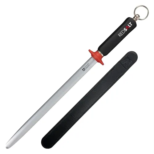 REDSALT® Premium Wetzstahl - Ovaler Saphirzug für hochwertige Messer - Messerschärfer mit ergonomischem Griff und HRC 65 Härte, ideal für präzises Nachschärfen von Messern, Made in Solingen.