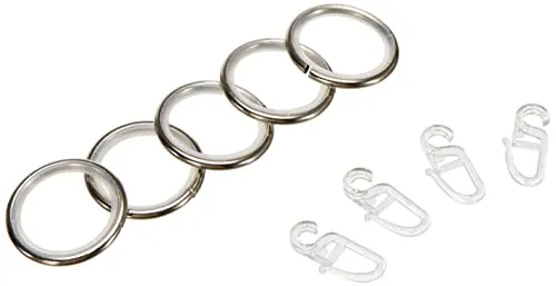 GARDINIA Gardinenringe für Gardinenstangen mit Ø 16 mm - 20 mm, Mit Gleiteinlage und Gardinenhaken, 10 Stück, Breite 4 mm, Kreta, Metall/Kunststoff, Edelstahl-Optik
