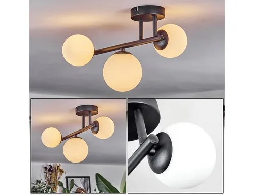 hofstein 3-flammige Deckenleuchte im Retro-Design aus Metall und Glas - Elegante Deckenleuchte für den Innenbereich, perfekt für Esszimmer oder Wohnzimmer. Mit austauschbaren G9-Leuchtmitteln und modernem Vintage-Stil setzt sie stilvolle Akzente.