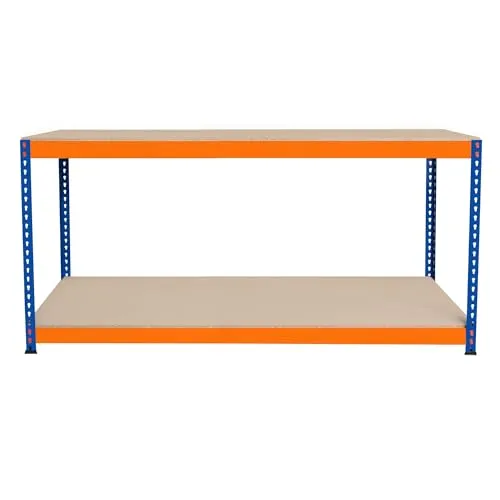 S-Rax 2-stufige Werkbank 180cm x 60cm x 90cm | 300kg Tragfähigkeit - Werkbank mit schraubenlosem Montagesystem und verstellbarem Regal für optimale Nutzung, ideal für Profis und Heimwerker.