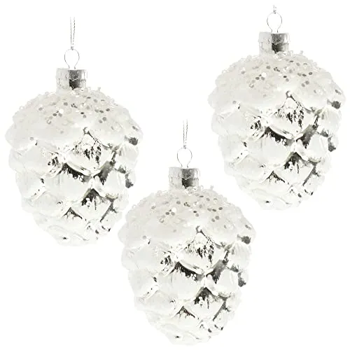 com-four® 3X Premium Christbaumschmuck - Kiefernzapfen aus Glas als Weihnachtsdeko - Weihnachtsbaumanhänger - plastikfreie Alternative (Zapfen - 3 Stück)