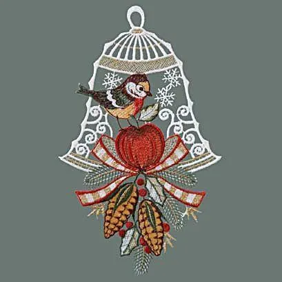 PLAUENER STICKEREI Fensterbild WEIHNACHTEN Spitze Rotkehlchen Fensterdekoration