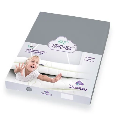 Träumeland TT04137 Spannbetttuch Tencel anthrazit, 90 x 200 cm - Spannbetttuch für Babybetten aus 100% Tencel, sorgt für ein trockenes und gesundes Schlafklima, temperaturausgleichend und hygienisch, bügelfrei und mit hervorragender Spannkraft.