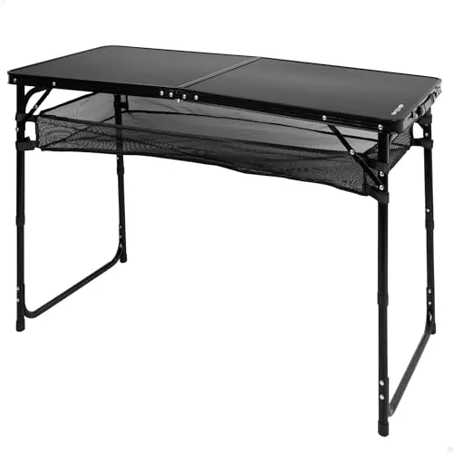 AKTIVE Klapptisch, Schwarz, 120x60x60/70 cm, Höhenverstellbar, Anti-Rutsch-Stopper, Tragkraft 30 kg, Tragegriff, Inkl. abnehmbarem Zusatznetz, Campingtische, Strand, Garten (63089)
