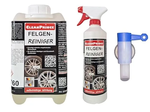 CleanPrince Felgenreiniger 2,5 Liter mit Auslaufhahn - Effektiver Felgenreiniger für Alu- und Stahlfelgen, entfernt mühelos Bremsstaub. Praktisch im Nachfüllkanister und gebrauchsfertig für eine einfache Anwendung.