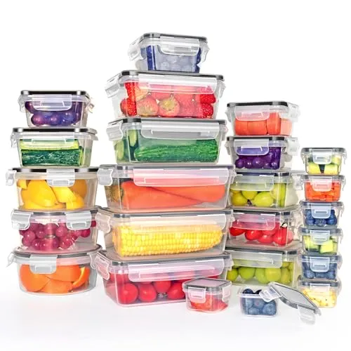 Czemo Frischhaltedosen mit Deckel, 48-teilige Tupperdosen Set (24 Behälter+24 Deckel), Plastik Vorratsdosen Set BPA Frei Gefrierdosen Mahlzeiten-Vorbereitungsbehälter Lebensmittelbehälter